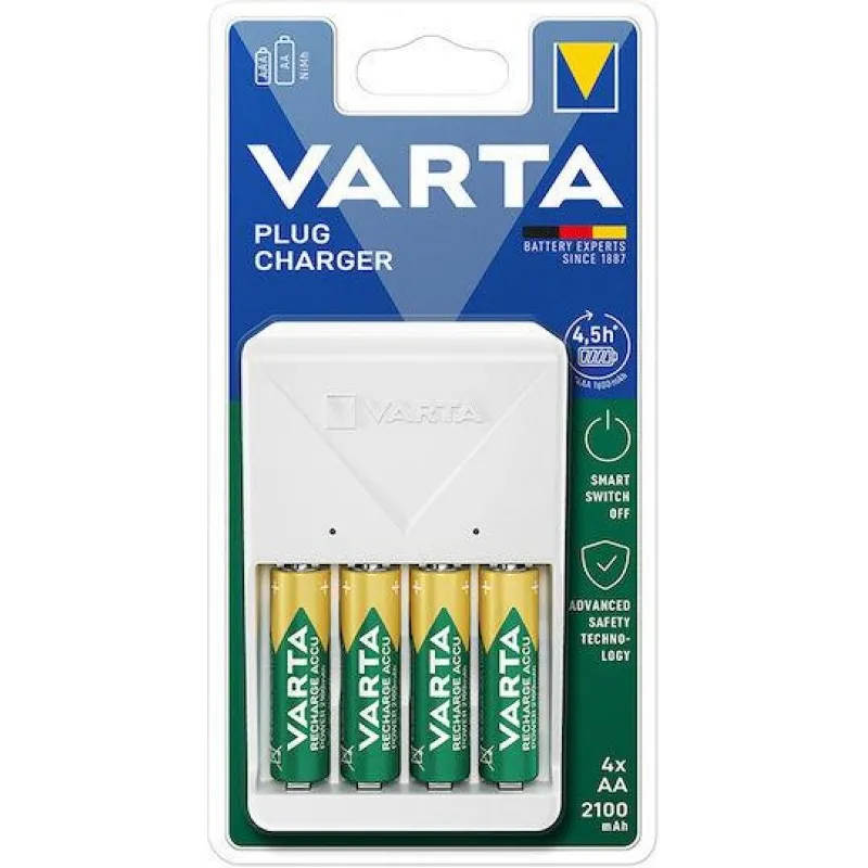 ΜΠΑΤΑΡΙΑ VARTA (Με Φορτιστή) RECHARGE (Επαναφορτιζόμενη) για ΑΑ και ΑΑΑ (4τμχ)
