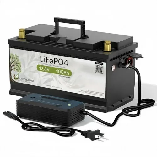 ΜΠΑΤΑΡΙΑ LiFePO4 100Ah 12V (9.5kg / Με Φορτιστή) (Για χρήση σε Ελαιοραβδιστικά, Σκάφη, Τροχόσπιτα, Φωτοβολταϊκά)